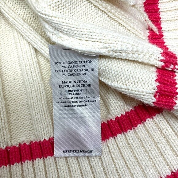 Faherty Vintage Game Set Cardigan Size M Ivory Pink Ribbed Cotton Cashmere - Picture 7 of 8